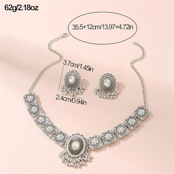 Vintage Austrian Crystal Kundan Necklace Earrings Jewelry Set for Women - Picture 3 of 6